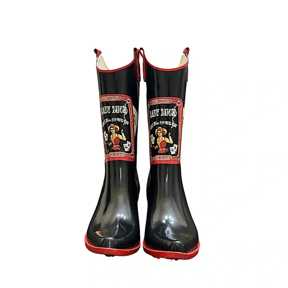 NOMAD - BLACK RED WESTERN RUBBER RAIN BOOTS